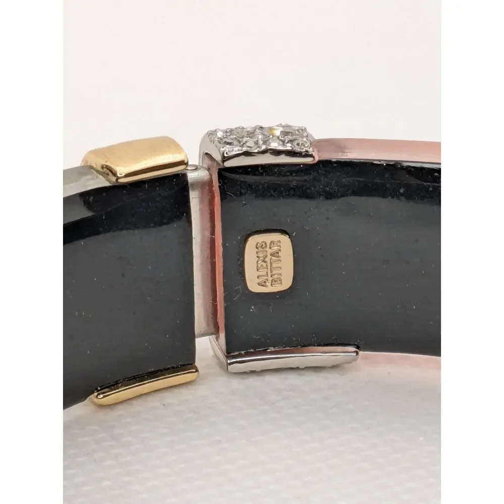 Alexis Bittar Blue and Orange Lucite Hinged Bracelet Goldtone and Crystals 7.5” - Picture 4 of 7
